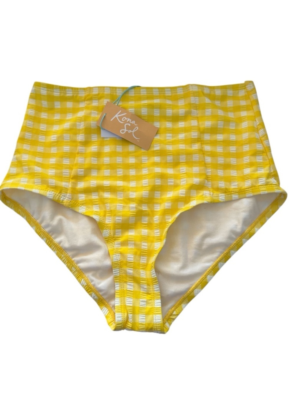 KONA SOL Yellow High Waist Full Seat Coverage Summer Bikini Bottom Medium (8-10)